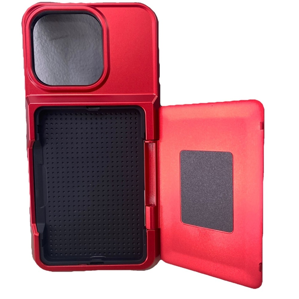 Phone Case W/Card Holder iPhone 16 15 14 Anti-Fall Shockproof Case Cover Red NEW